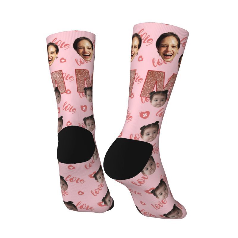 Hot Stamping "MOM" Personalized Face Socks with Baby Photo Added
