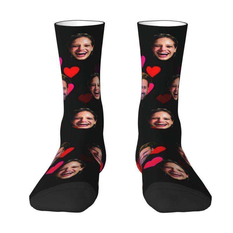 Customized Face Socks Pink Love Heart Valentine's Day Gift