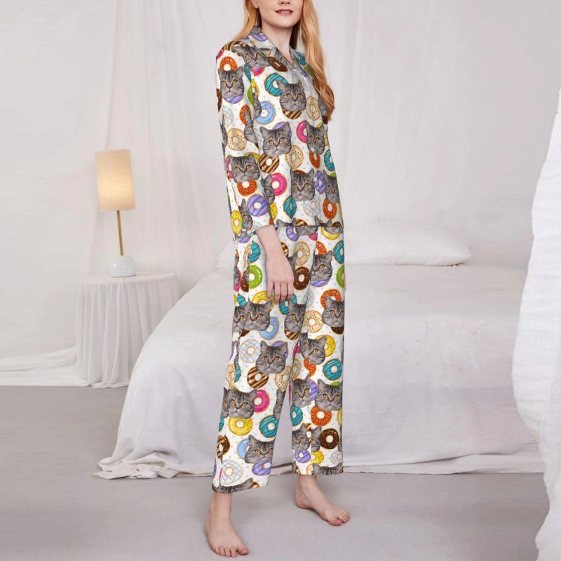 Personalized Pajamas Custom Pet Photo Colorful Donuts Pattern Design Attractive Gift for Pet Lovers