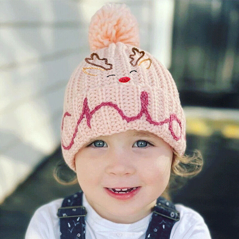 Personalized Kid's Hat with Elk Custom Embroidered Baby Name Beanie Gift for Christmas