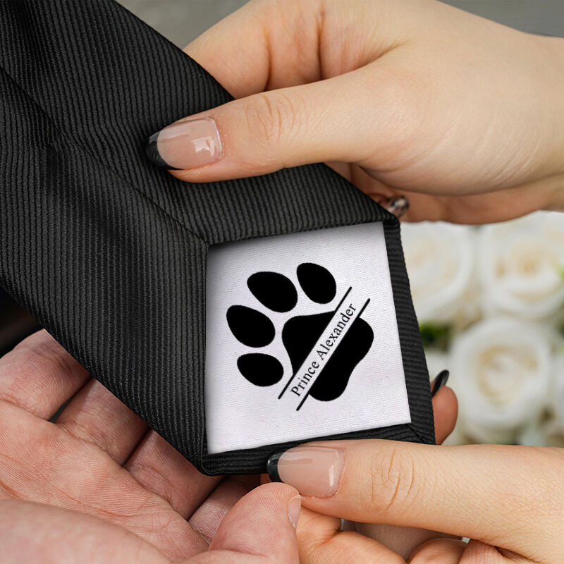 Custom Name Tie with Pawprint Pattern Cute Gift for Pet Lover