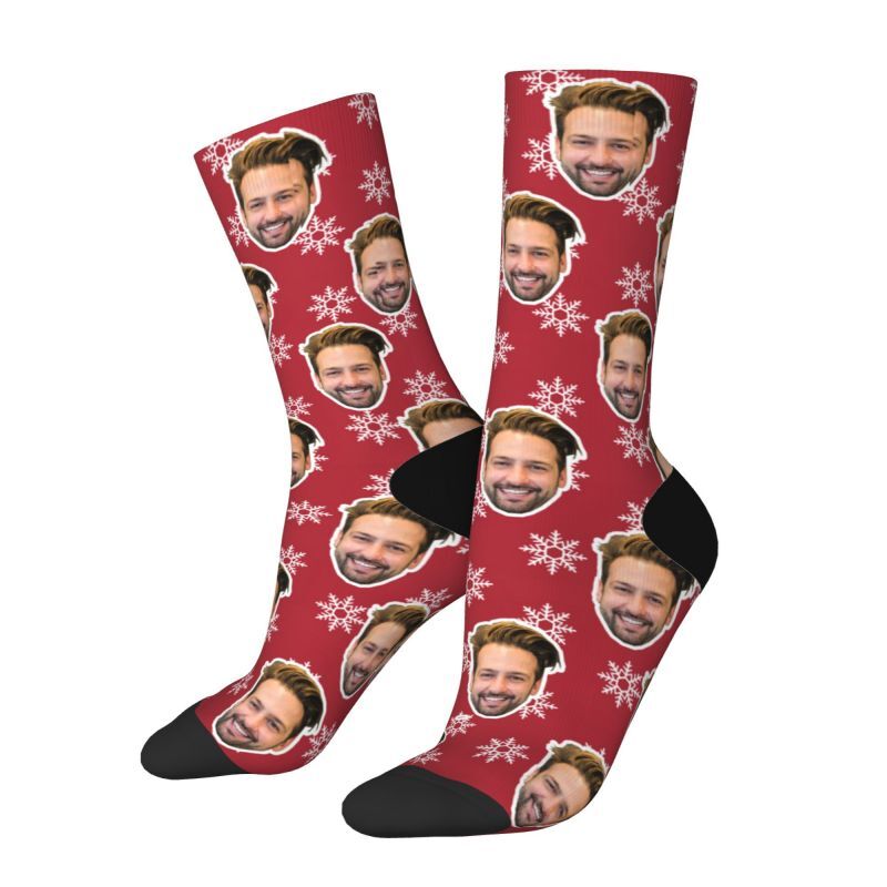 Personalized Face Socks with Snowflake Pattern Christmas Gifts for Couples