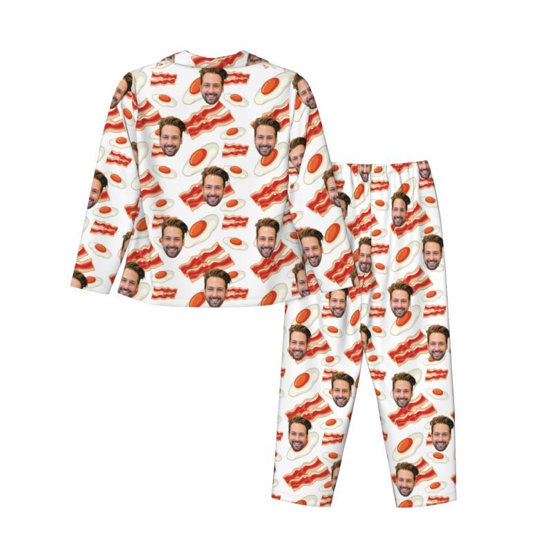 Personalized Pajamas Custom Photo Bacon Fried Eggs Cartoon Playful Design Funny Gift for Family