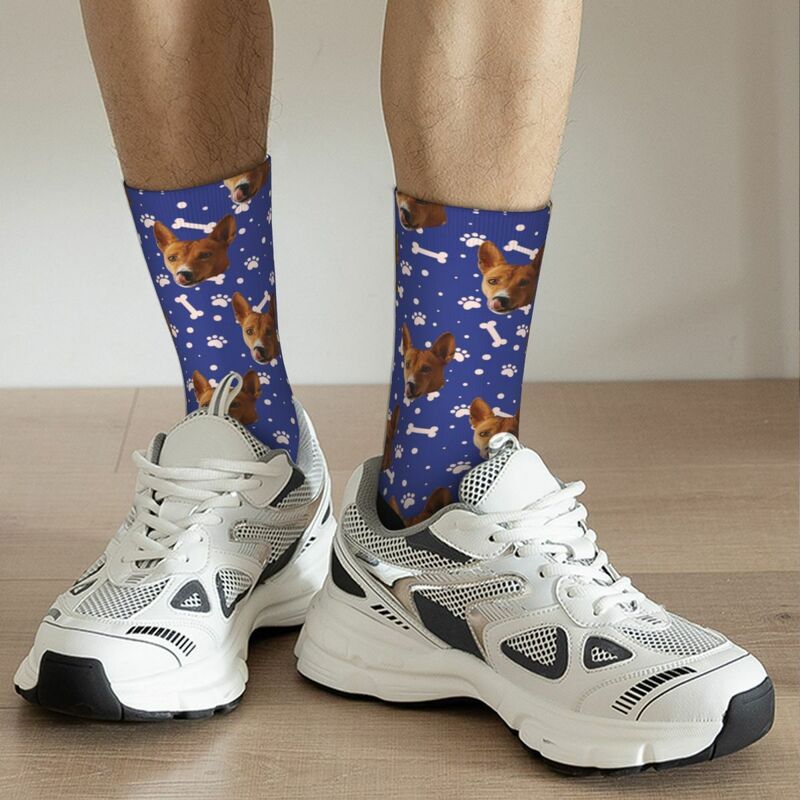Customizable Face Socks with Pet Photo and Black White Bones Prints
