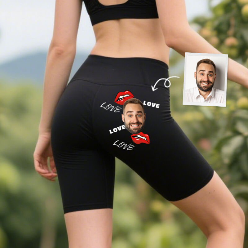 Personalized Biker Leggings Sexy Lip Love Custom Photo Design Perfect Valentine's Day Gift for Her