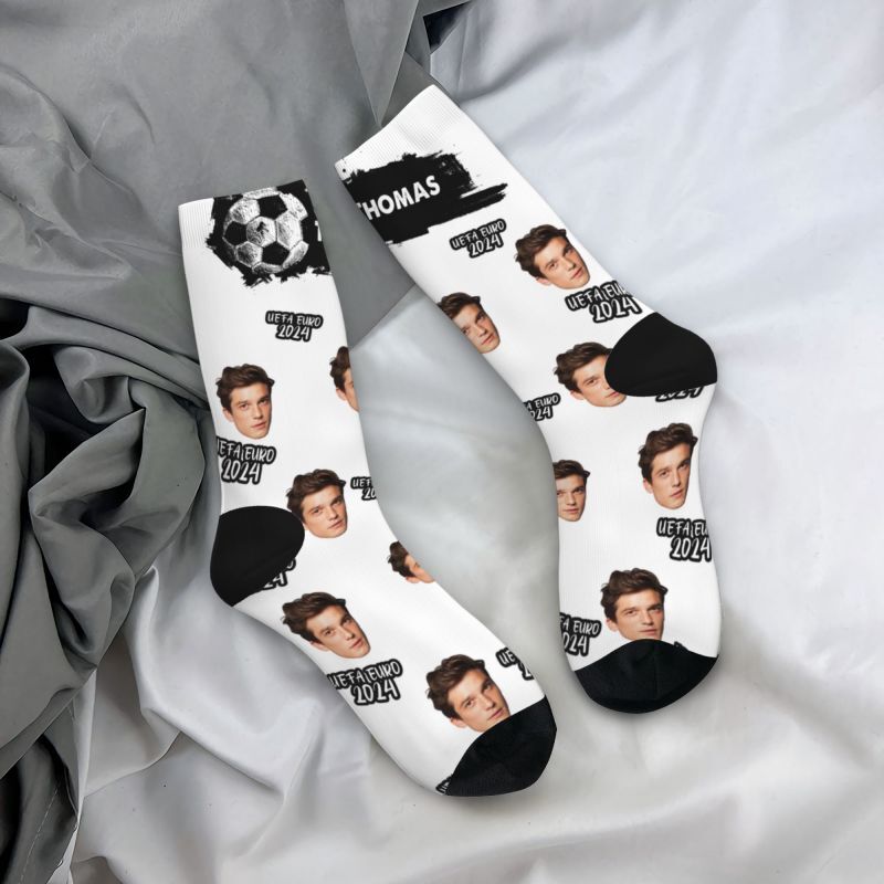 Custom Face Socks with Football Pattern Can Add Photos for Friends