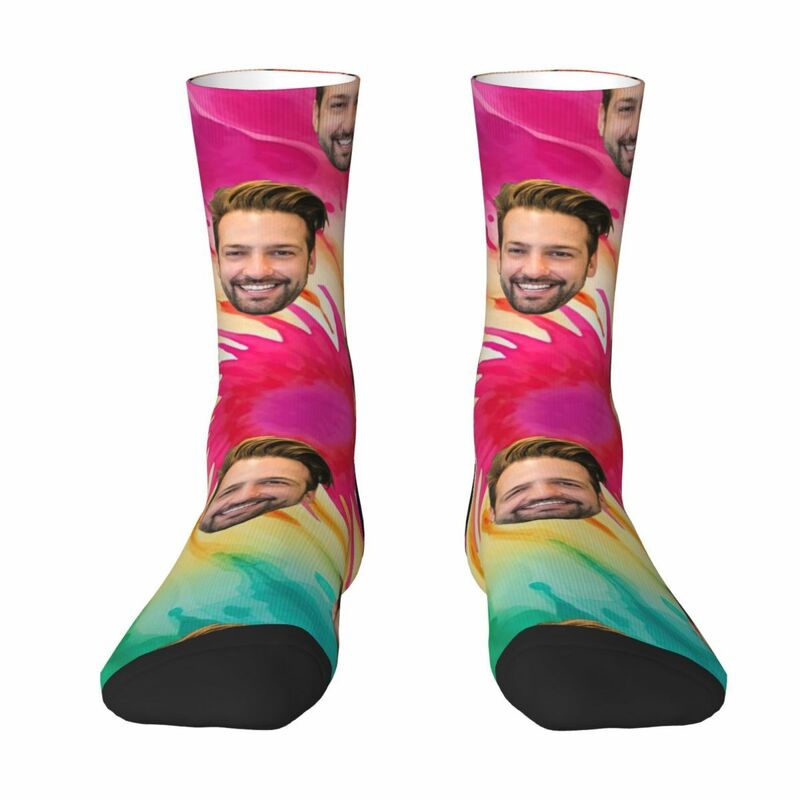 Custom Face Socks Tie Dye Swirl Style Mid-calf Socks