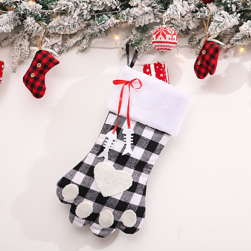 Personalized Knitted Cute Pet Paw Heart Shaped Custom Name Christmas Stockings