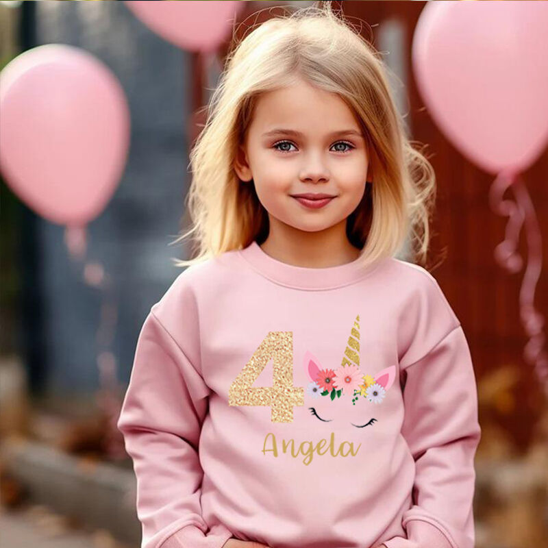 Personalized Children's Sweatshirt Custom Name And Age With Unicorn Pattern Cute Gift For Girls