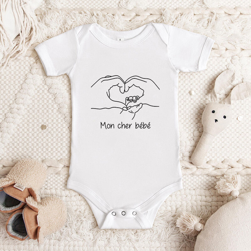 Personalized Baby Onesie Holding Hands with Love Custom Message Precious Baby Shower New Mom Gift