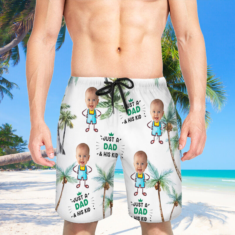 Personalized Picture Men's Beach Shorts Funny Gift for Father's Day