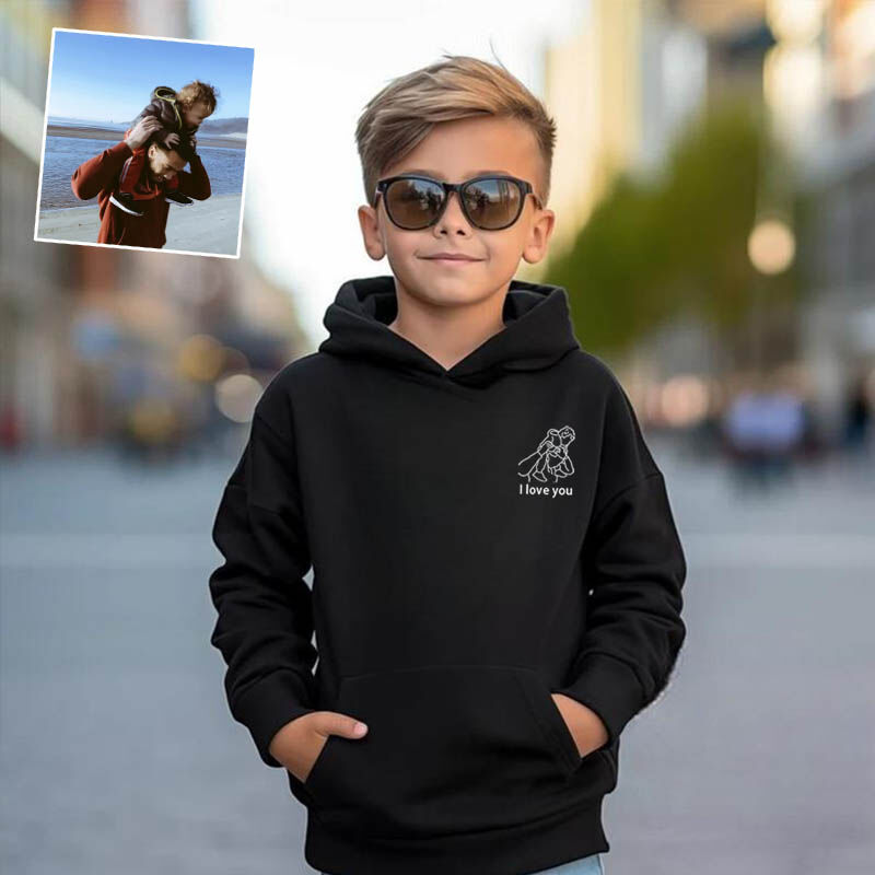 Personalized Children Embroidered Hoodie Custom Outline Drawing Warm Gift For Boys