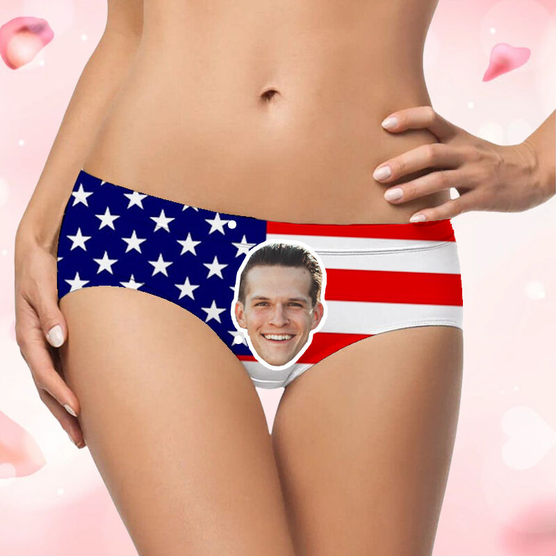 Personalized Photo Women's Underwear with Flag Pattern Creative Gift for Her