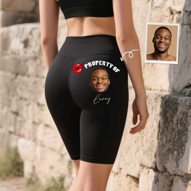 Personalized Biker Leggings Property Of You Custom Photo and Name Design Funny Gift for Her Lover Wife