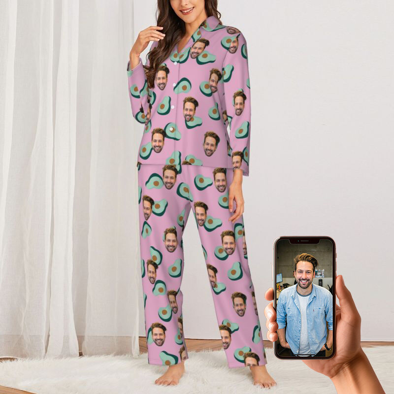 Personalized Pajamas Custom Photo and Color Avocado Pattern Design Creative Gift for Family Members