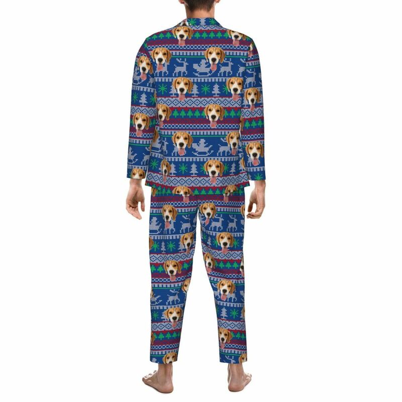 Personalized Pajamas Custom Photo Santa Claus Reindeer Pattern Design Christmas Gift for Him