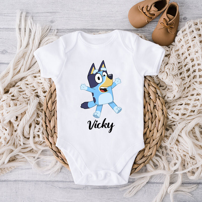 Personalized Baby Onesie Custom Bluey Kids Cartoon Pattern Design Adorable Baby Shower Gift for Family