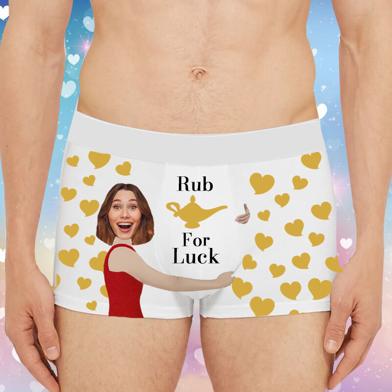 Personalized Picture Men's Underwear Boxer Briefs Funny Gift for Boyfriend "Rub for Luck"