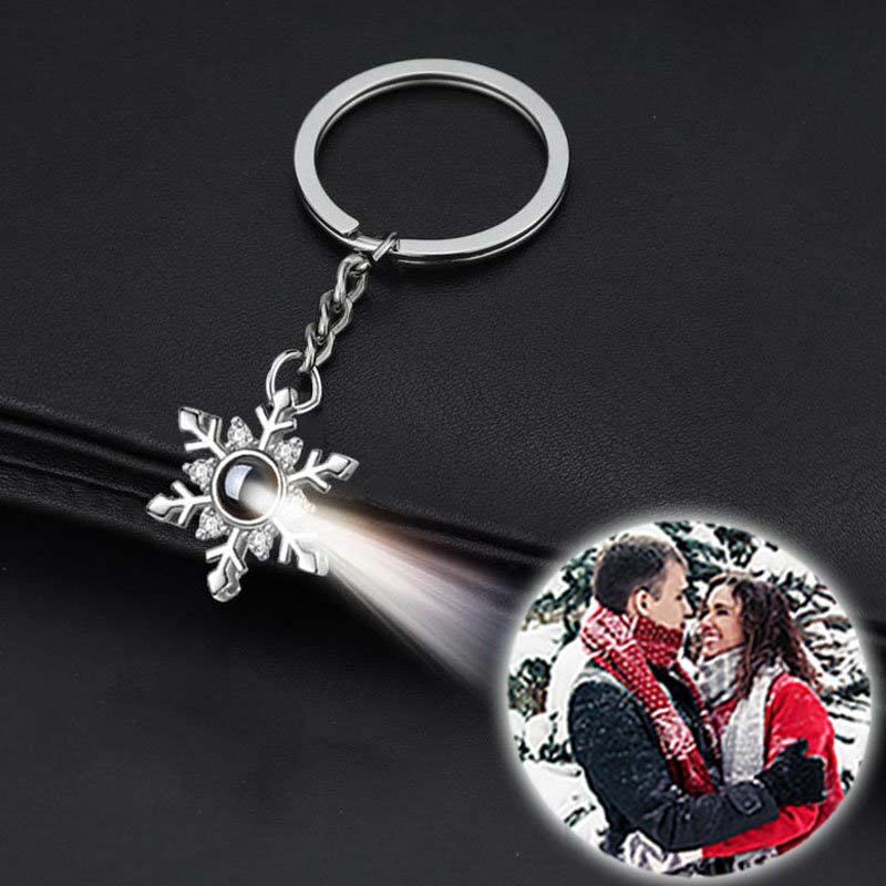 Personalized Photo Projection Keychain-Christmas Snowflakes