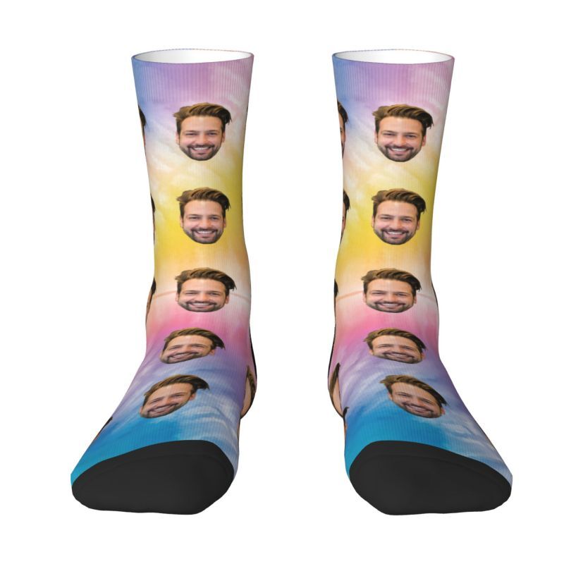 Customized Photo Socks with Vibrant Color Tie-Dye for Friend