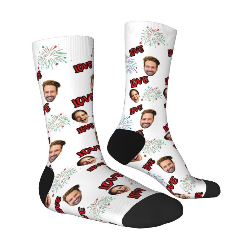 Customized Face Socks with Love Text for Anniversary Gifts for Couples