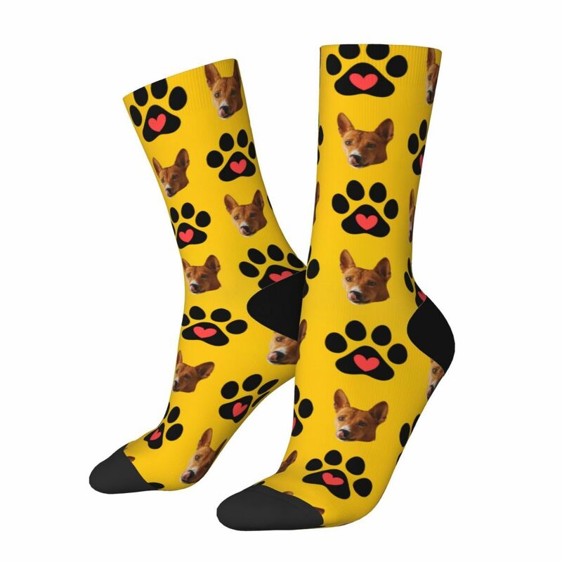 Personalized Face Socks with Black Paw Print Gift for Pet Lovers
