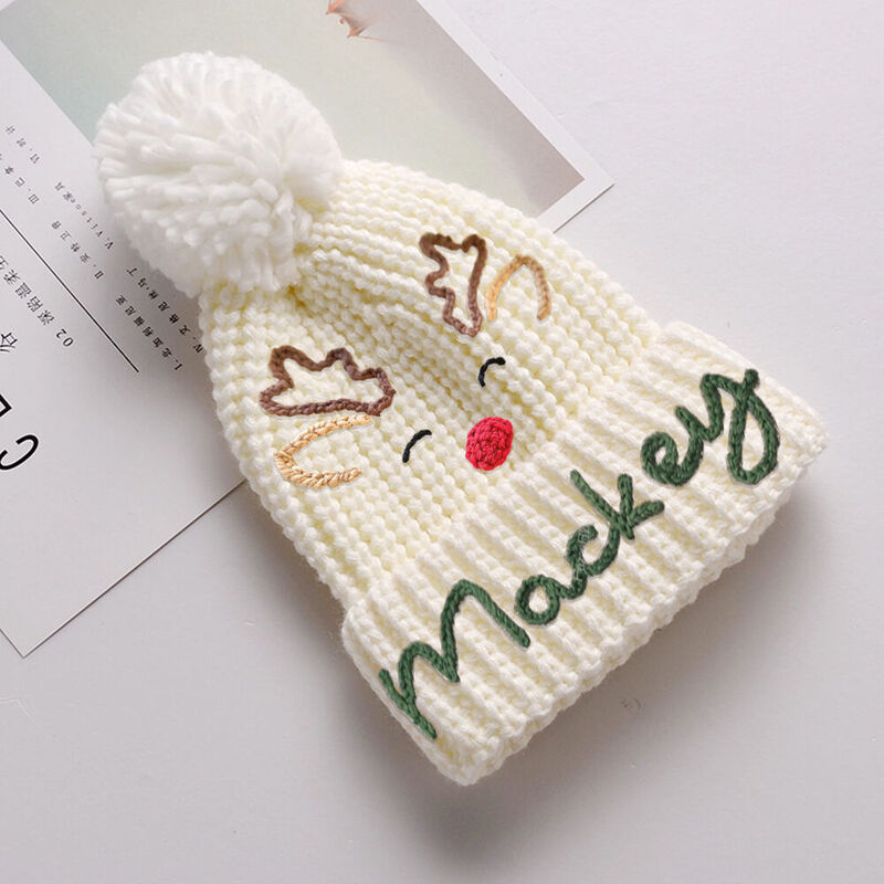 Personalized Kid's Hat with Elk Custom Embroidered Baby Name Beanie Gift for Christmas