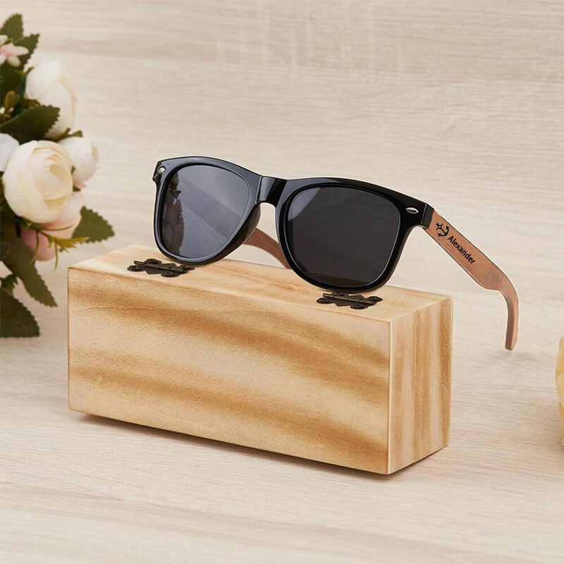 Custom Sunglasses with Wooden Temples Engraved with Dad's Name Holiday Gift for Father's Day