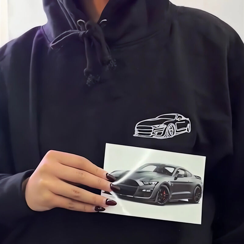 Personalized Hoodie Custom Embroidered Car Photo Line Drawing Design Cool Gift for Car Loving Friend