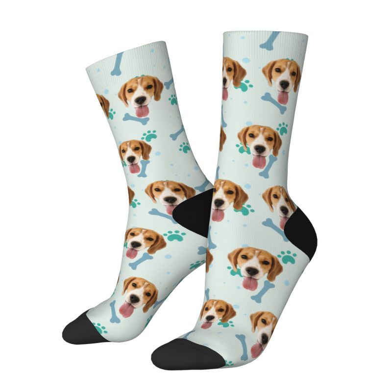 Customized Face Socks Pet Paw and Bones Print Gifts for Pet Lovers