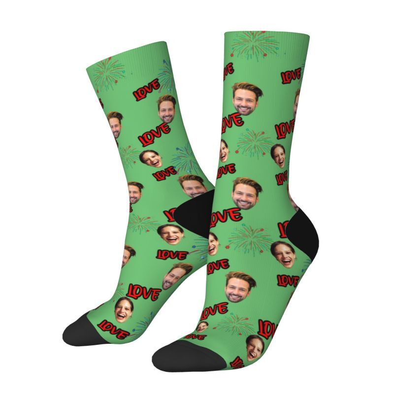 Customized Face Socks with Love Text for Anniversary Gifts for Couples