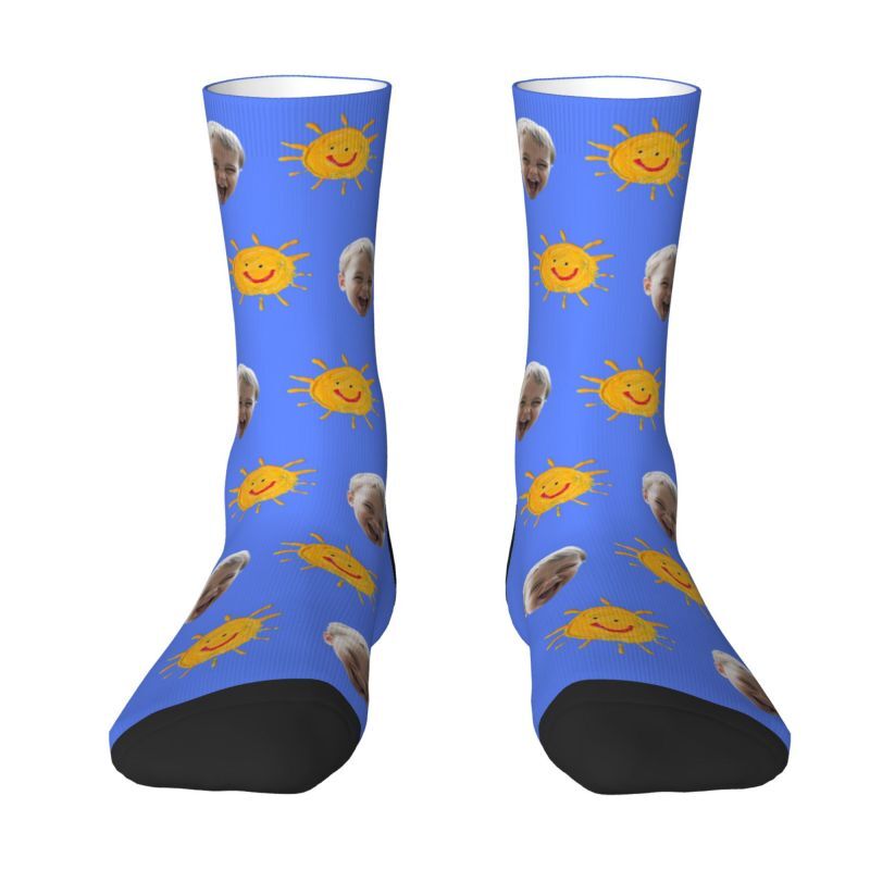 Personalized Face Socks with Hand-Painted Sun Pattern Add Baby Photo for New Parents Gift