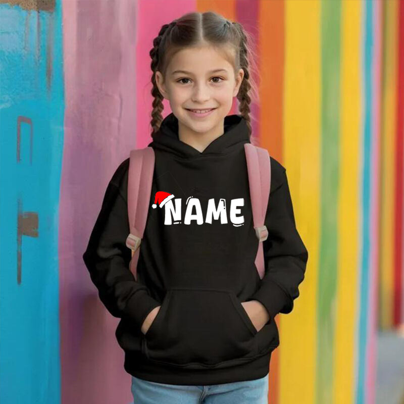 Personalized Children's Hoodie Custom Name With Christmas Hat Warm Gift For Children