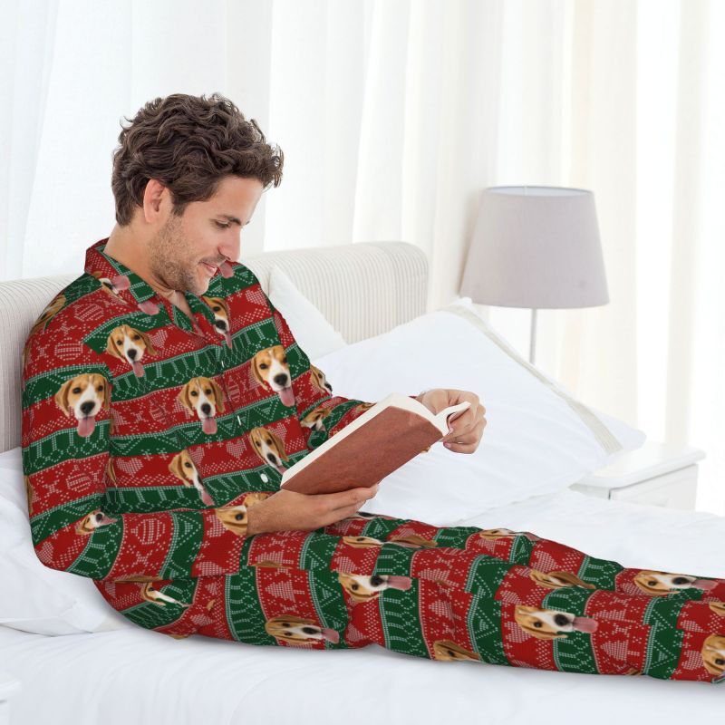 Personalized Pajamas Custom Pet Photo Classic Christmas Color Design Attractive Gift for Family