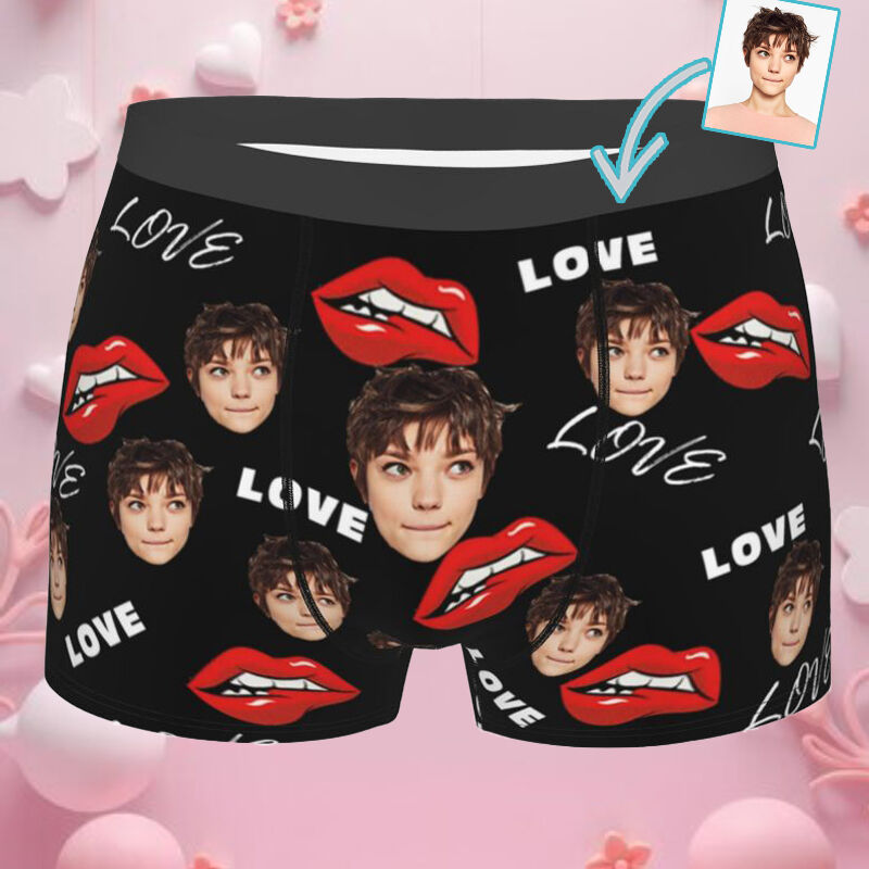Personalized Photo Men's Underwear Boxer Briefs with Red Mouth Pattern Cool Gift for Boy Friend