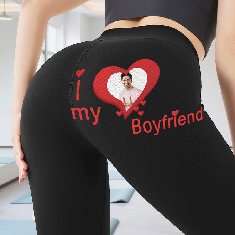 Personalized Leggings I Love My Boyfriend Custom Photo Design Perfect Gift for Her Lover