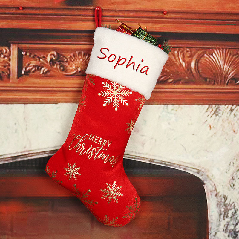 Personalized Red Merry Christmas Custom Name Christmas Sock