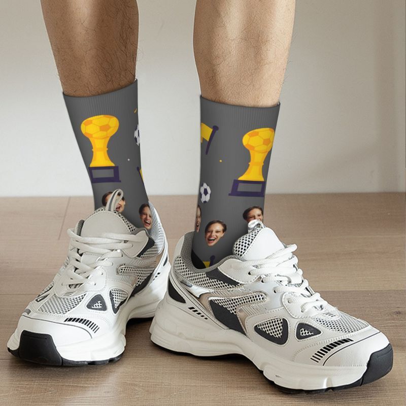 Custom Face Socks with Football Pattern Can Add Photos for Friends