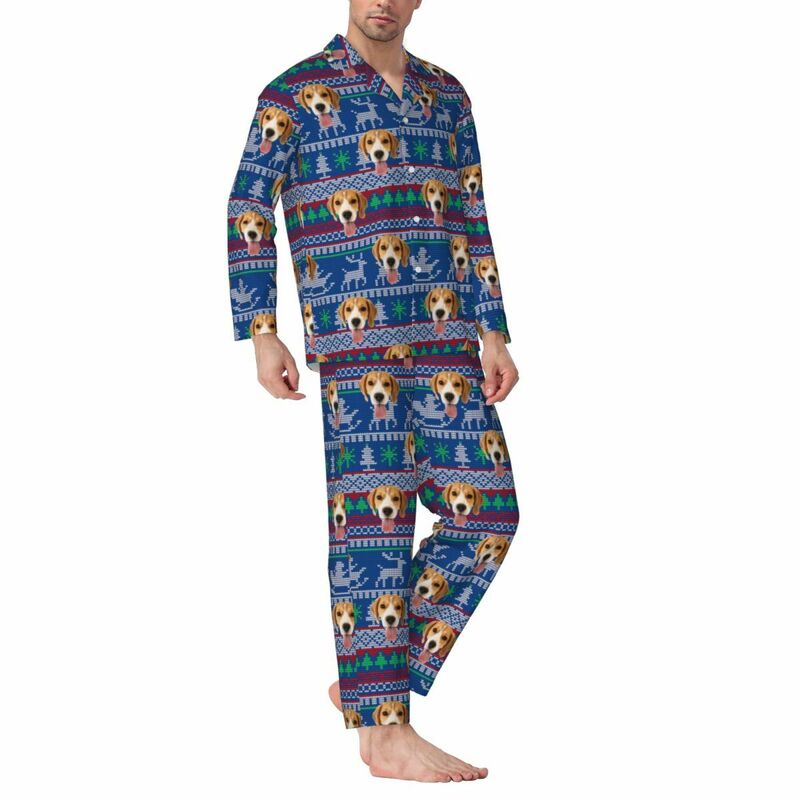 Personalized Pajamas Custom Photo Santa Claus Reindeer Pattern Design Christmas Gift for Him