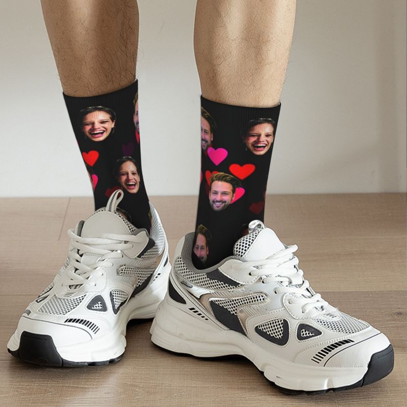 Customized Face Socks Pink Love Heart Valentine's Day Gift