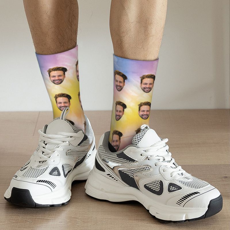Customized Photo Socks with Vibrant Color Tie-Dye for Friend