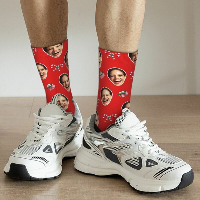 Personalized Christmas Face Socks Holiday Red Socks Gifts for Loved One