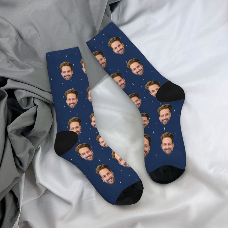 Customized Face Socks Dark Blue Starry Sky Socks for Him