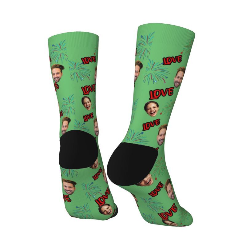 Customized Face Socks with Love Text for Anniversary Gifts for Couples