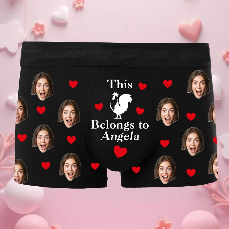 Personalized Photo Men's Underwear Boxer Briefs with Rooster Pattern Cute Valentine's Day Gift