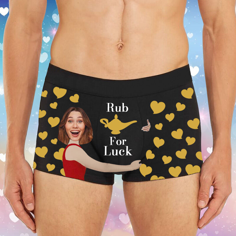 Personalized Picture Men's Underwear Boxer Briefs Funny Gift for Boyfriend "Rub for Luck"