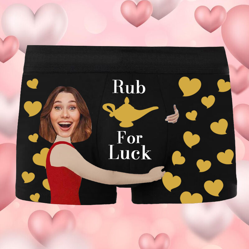 Personalized Picture Men's Underwear Boxer Briefs Funny Gift for Boyfriend "Rub for Luck"