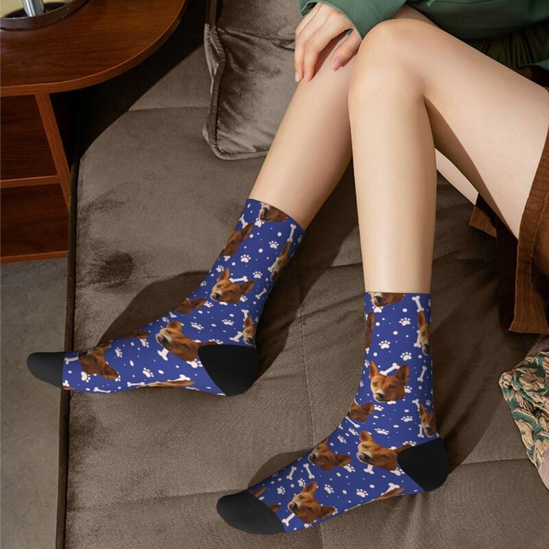 Customizable Face Socks with Pet Photo and Black White Bones Prints