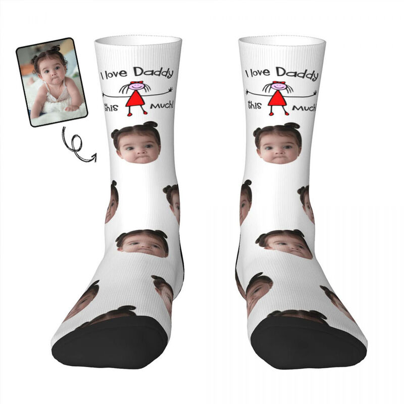 "I LOVE DADDY THIS MUCH" Customized Face Socks Gift from Daughter to Dad