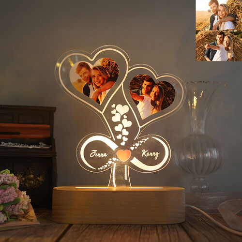Gifts For Couple Custom Photo Heart Lamp Personalized Anniversary Gift Night Light 3D Printed For Wife
